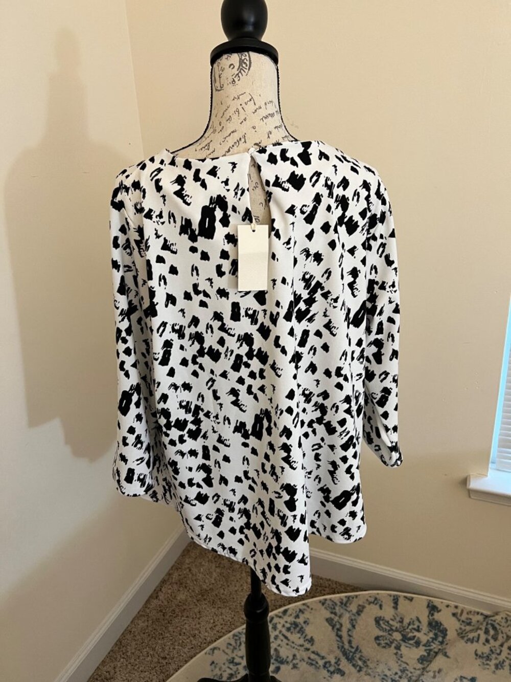 NEW Melloday Knit Blouse White Black Blouse Long Sleeve Shirt Top Stretchy 2X - Picture 2 of 10